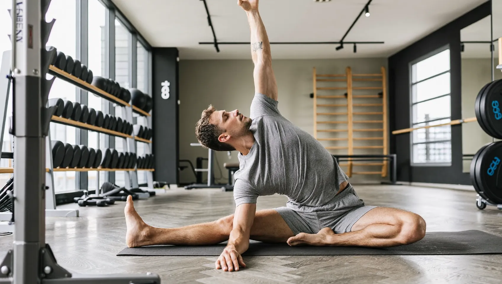 Man doing light mobility work on a low-readiness day instead of training hard